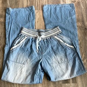 ReWash Women’s High Rise Elastic Waist, Wide Leg Chambray Palazzo Pants, sz XL